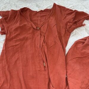 🧡 PROMESA Linen Burnt orange chukka romper beautiful button down playsuit